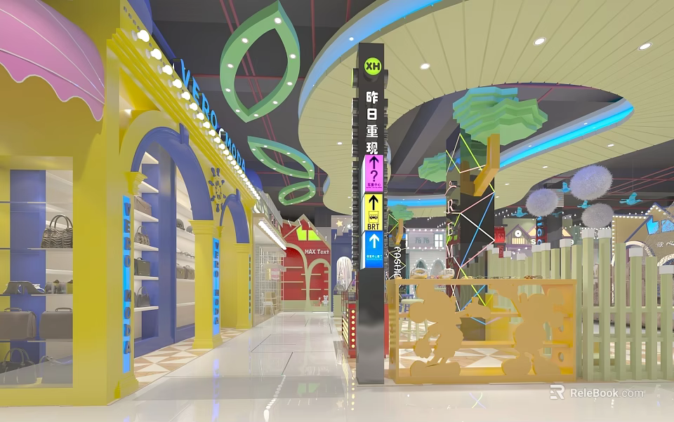 Indoor Kids Playground With Colorful Decorations Cartoon Elements Arched Doorways And Lighting 3d model 