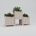 Three Wooden Planters in Different Heights with Purple Flowers and Green Plants for Garden Decor
