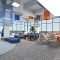 Modern Lounge Area With Comfortable Sofas Cozy Seating Projection Screen And Green Plants