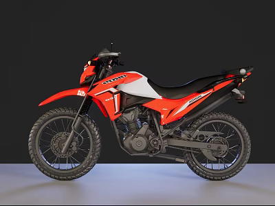Red and White Off Road Motorcycle With Black Seat And Knobby Tires 3d model