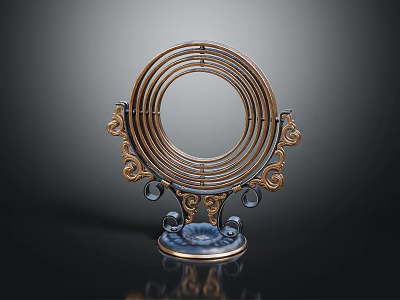 Ornamental Decorative Set With Circular Metal Frame Gold Blue Accents And Curved Design Elements 3d model