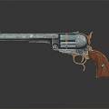 Vintage Revolver Weapon With Shiny Metal Barrel Wooden Grip And Rotating Cylinder