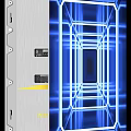 Laptop With Blue Glowing Lines Open Screen On Black Background Highlighted Design