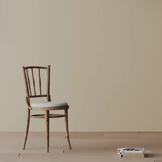 Light Colored Leisure Chair With Wooden Frame Vertical Slat Backrest And Beige Wall Wooden Floor 3d model 