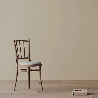 Light Colored Leisure Chair With Wooden Frame Vertical Slat Backrest And Beige Wall Wooden Floor 3d model