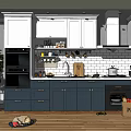 Modern Kitchen Interior With White Upper Cabinets Dark Lower Cabinets Countertop And Appliances