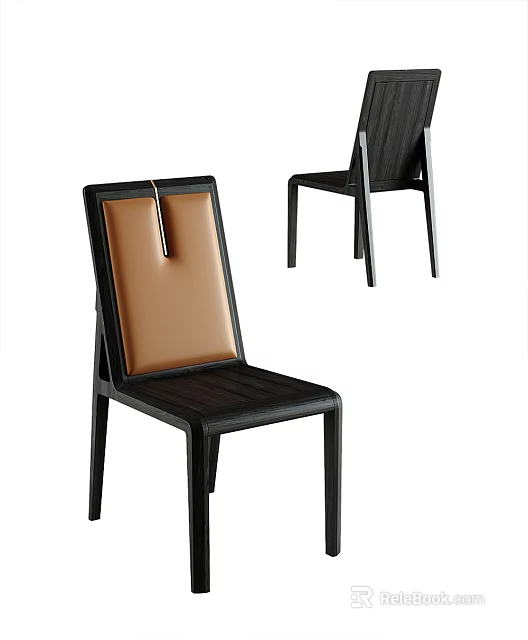 Modern Dining Chair With Black Frame And Brown Leather Backrest Design 3d model 