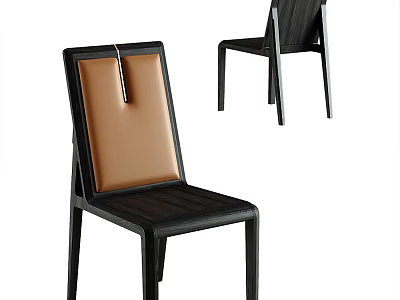 Modern Dining Chair With Black Frame And Brown Leather Backrest Design 3d model