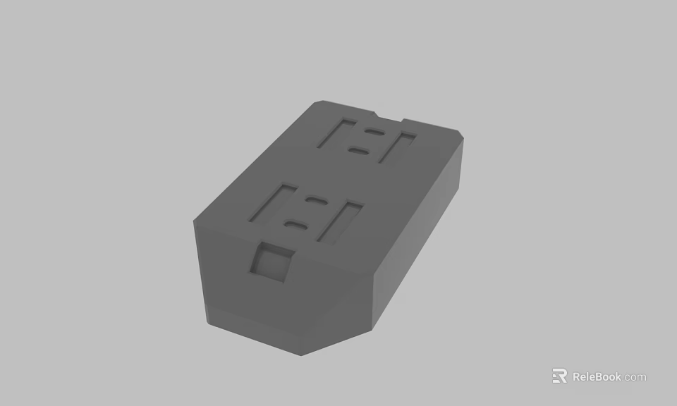 Gray Cuboid Electronic Component With Surface Grooves And Holes Design 3d model 