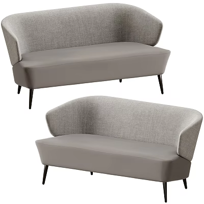 Gray Modern Fabric Sectional Sofa With Curved Backrest And Black Tapered Legs 3d model