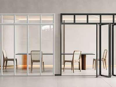 White and Black Frame Glass Folding Doors in Modern Home Interior Design 3d model