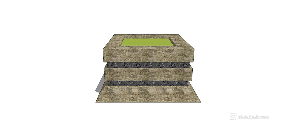 Multi layered Square Stone Tree Pit With Green Planting Area And Textured Design 3d model