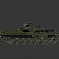 Military Tank With Green Camouflage Tracks Armored Turret And Long Gun Barrel