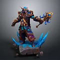 Fantasy Warrior Character With Ornate Armor Glowing Blue Weapon And Ice Creature On Stone Pedestal