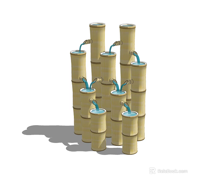 Decorative Bamboo Garden Water Feature With Stacked Tubes And Flowing Water 3d model 