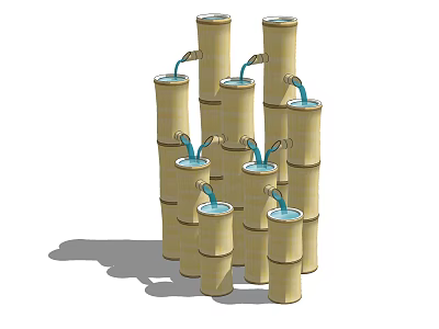 Decorative Bamboo Garden Water Feature With Stacked Tubes And Flowing Water 3d model