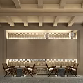 Hotel Lobby Interior Design With Beamed Ceiling Pendant Lights Reception Desk And Wooden Staircase