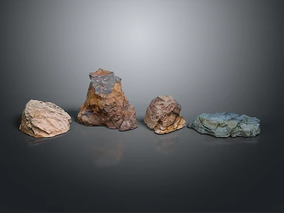 Natural Decorative Stone Collection With Various Colors And Textures On 3d model