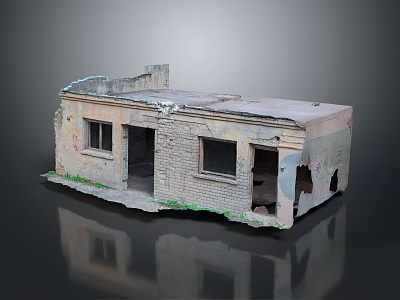 Abandoned Building With Brick Wall Structure Damaged Roof Windows And Green Plants 3d model