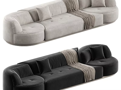 Stylish Modern Two Seater Sofa in Light Gray Black Velvet with Decorative Pillows and Blanket 3d model