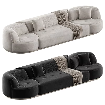 Stylish Modern Two Seater Sofa in Light Gray Black Velvet with Decorative Pillows and Blanket 3d model