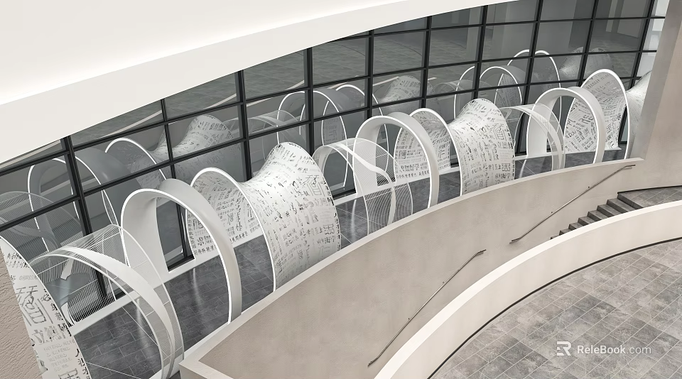 Modern White Curved Playground Equipment With Hollow Design And Indoor Windows 3d model 