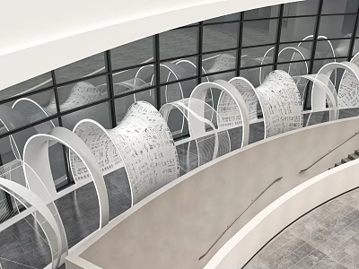 Modern White Curved Playground Equipment With Hollow Design And Indoor Windows 3d model