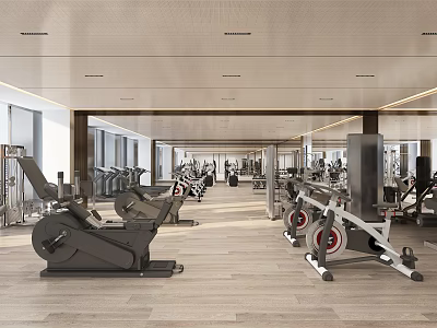 Spacious Gym Interior With Various Fitness Equipment 3d model