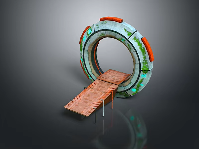 Scenic Futuristic Circular Landscape With Green Plants And Wooden Platform Area 3d model