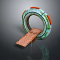 Scenic Futuristic Circular Landscape With Green Plants And Wooden Platform Area