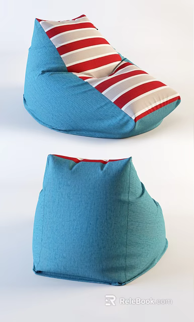 Blue Bean Bag Chair With Red And White Striped Design For Cozy Living Room 3d model 