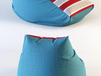 Blue Bean Bag Chair With Red And White Striped Design For Cozy Living Room 3d model
