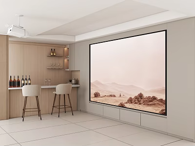 Modern Home Theater With Projection Screen And Bar Area 3d model