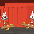 New Chinese-style Meichen Rabbit Year Meichen Online Red Card Wall 3d model