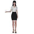 Woman in White Shirt Gray Skirt and Black High Heels Extending Hand on Black Background