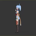 Game and Movie Character With Blue Hair Horns Blue Orange Outfit Peace Sign Gesture