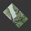 Scenic Natural Landscape With Green Mountain Valleys Winding Roads And Dam Structure