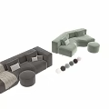 Beige And Light Green Modular Sofa Design With Pillows Ottoman And Blanket