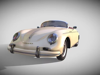 Porsche Vintage Cream Colored Convertible Car With Classic Front Grille And Round Headlights 3d model