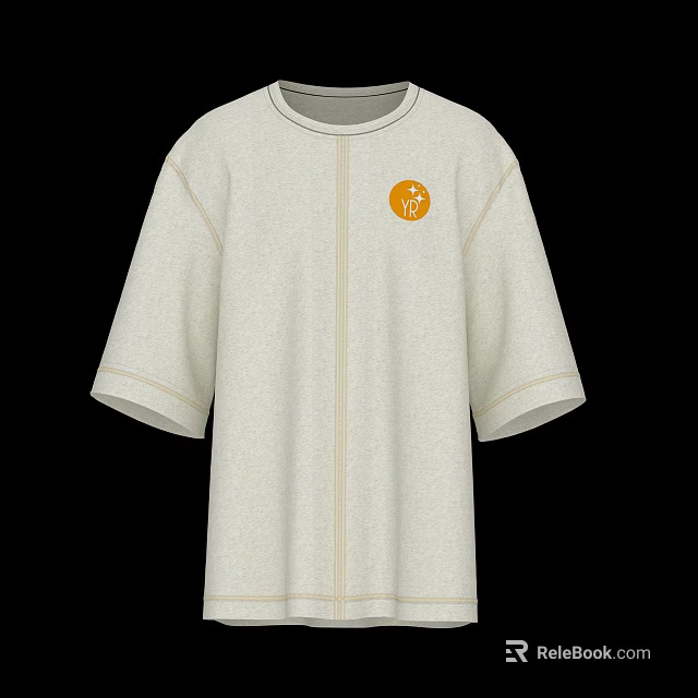 Casual White T-shirt With Short Sleeves And Yellow Circular Logo Design 3d model 