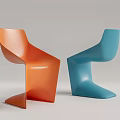 Stylish Modern Curved Design Leisure Chairs In Orange And Blue Colors