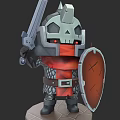 Chibi Cartoon Knight Character With Skull Helmet Red Cape Sword And Shield