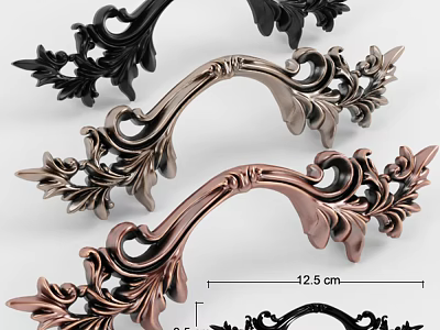 Decorative Furniture Handles with Black and Copper Ornate Leaf Carvings 12.5cm Size for Cabinets 3d model