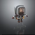 Low Poly 3D Cartoon Character Design Of Hooded Bearded Adventurer With Backpack And Belt