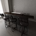 Stylish Home Bar With Wooden Countertop And Brown Leather Stools In Modern Interior Design