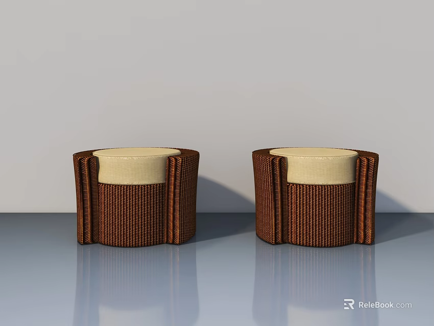 Woven Brown Hinged Doors With Beige Panels For Modern Interior Design 3d model