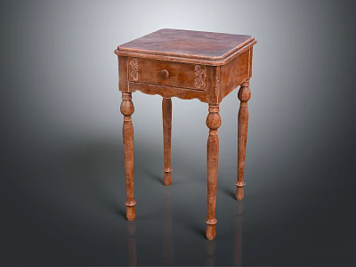 Wooden Accent Table With Carved Drawer And Decorative Turned Legs 3d model