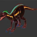 Realistic 3D Dinosaur Model With Black Yellow Stripes Spiked Back Open Mouth Sharp Claws