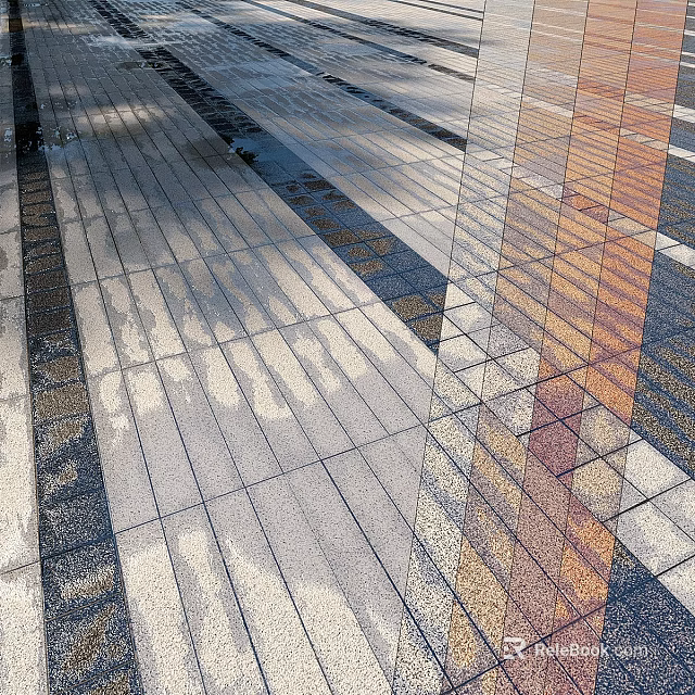 Modern Paved Ground With Colorful Tile Patterns And Shadow Effects 3d model 