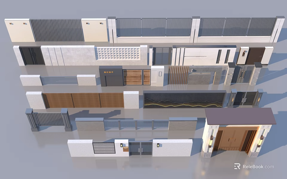 Building Exterior Wall Design with Modern Stone Metal Railings Windows and Doors 3d model 
